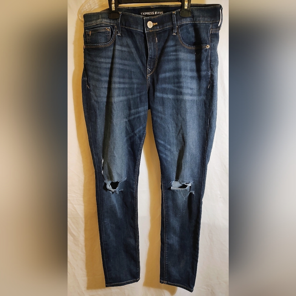 Express Women's's Dark Blue Ripped Skinny Jeans